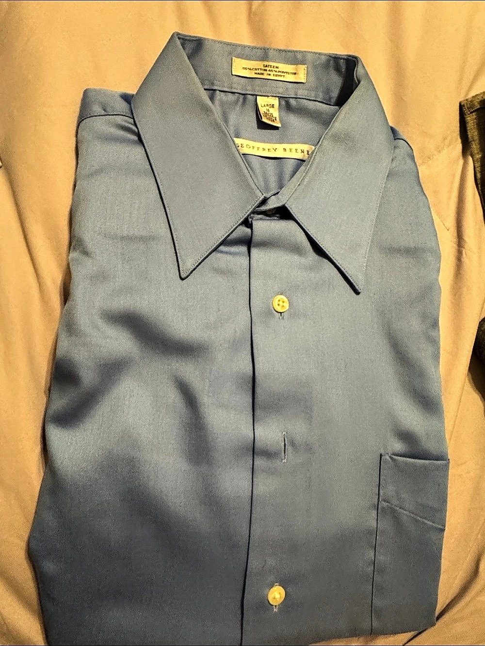 Geoffrey Beene Wrinkle Free Sateen Dress Shirt Blue Large
